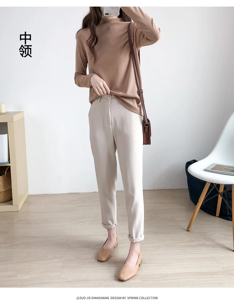 Knit Cotton Middle Collar khaki Long Sleeve Large Size Bottoming Shirt Plus Size Pregnancy Women Clothing Top