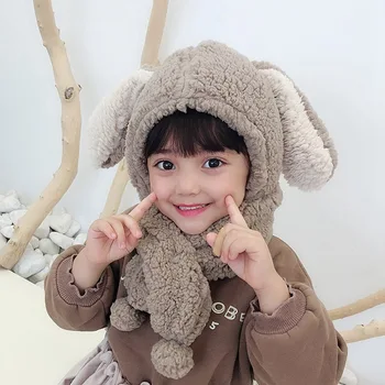 

Cartoon Warm Bomber Hats For Kids Winter Hats Boys Girls Cap With Scarf Cotton Snow Cap Warm Earflaps Russian Hats