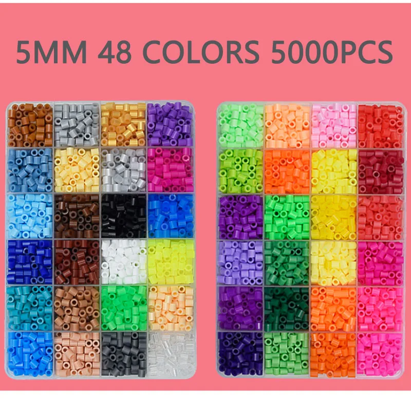 24 Colors 5mm Fuse Beads Set with 4800pcs Iron Beads,55 Patterns,5  Pegboards,2 large Ironing Paper & 2 Tweezers Compatible Perler Beads Hama  Beads for Birthday Gift