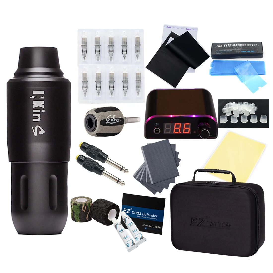 

EZ Complete Beginner Tattoo Kit Motor Pen Machine with Power Supply Foot Pedal Cartridge Tattoo Needles Set Tattoo Supply