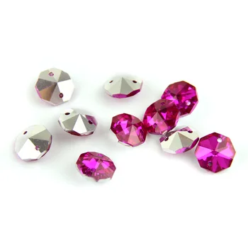 

100pcs 14MM Rose With Silver Back Octagon Beads Crystal Glass Chandelier Parts Maker Prisms Pendants Connectors