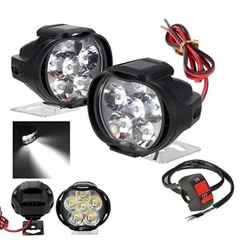 

NEW-2Pcs 6 Led Motorcycle Light Headlight Assembly 10W 1000Lm+Switch Universal Scooter Fog Spotlight 6000K White Car Drl Lamp