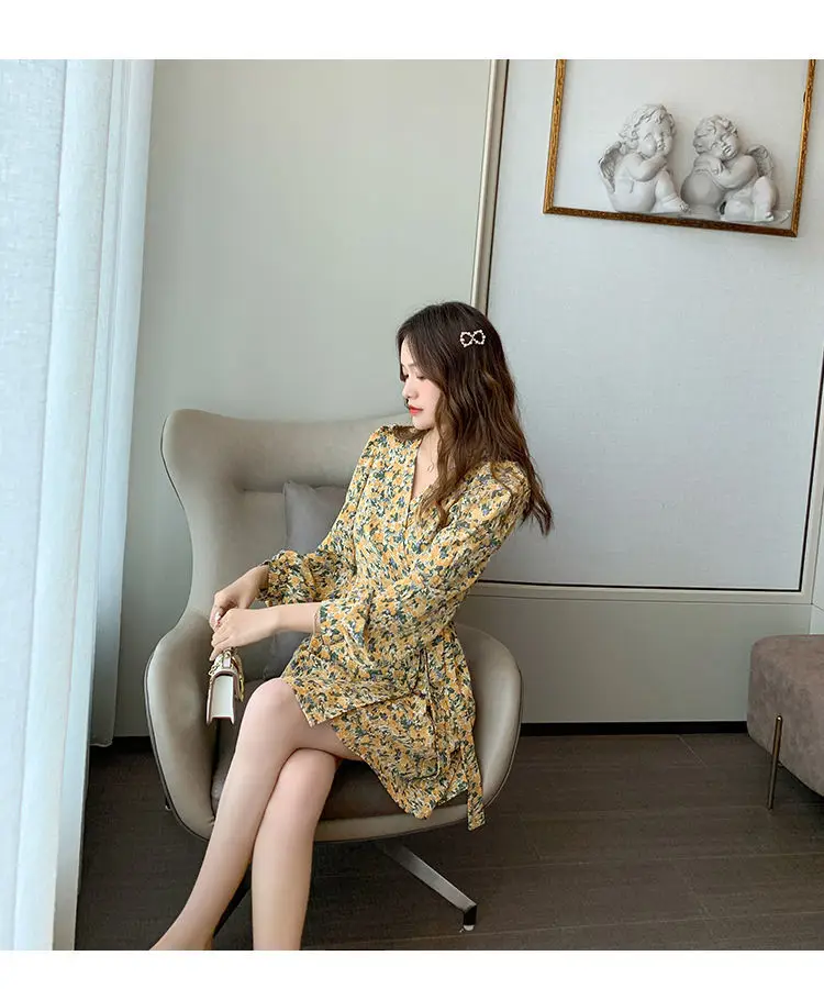 Floral Mini Dresses Women Lace-up Korean Style Chic Trendy Slim Popular Ulzzang Vestido Feminino Summer Leisure Vintage 2021 Ins plus size wedding dresses