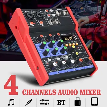 

4 Channels Bluetooth DJ Console Stage Stereo Protable Mini Audio Mixer Karaoke Sound Card USB 5V Studio Music Live Performance