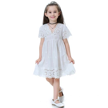 

S-2XL Summer Little Girl Simple style Dresses Baby Children's Clothing Princess Dress Cotton Lace Openwork A-Line Dress HOt Sale