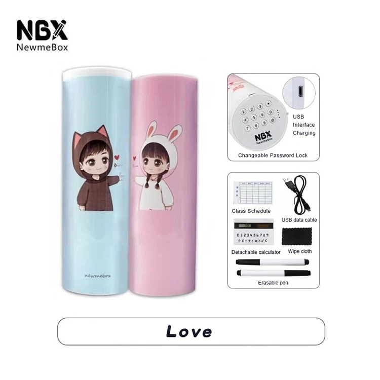 Love NBX коробка канцелярских принадлежностей кодовый замок Newmebox пароль Карандаш чехол мультфильм шаблон ручка держатель большой Ёмкость Офис школы коробка хранения - Color: Love