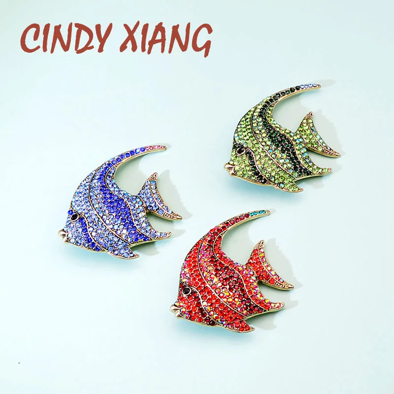 CINDY XIANG Rhinestone Fish Brooches for Women Tropical Pin Coloful