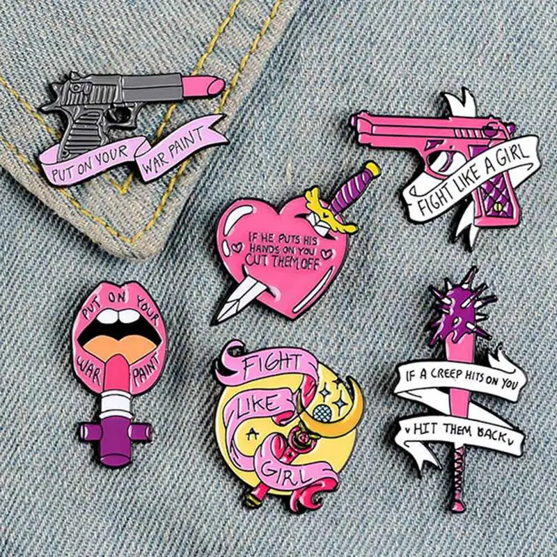 Эмалированные булавки, на заказ, помада, пистолет, волшебные броши, на лацкане, булавка для рубашки, сумки, розовые значки, феминистские ювелирные изделия, подарок