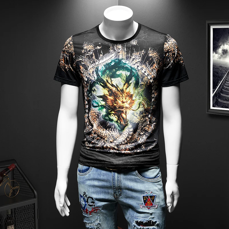

Принт M-8XL драконов свободного покроя с коротким рукавом Camisetas Hombre Мужская футболка размера плюс Harujuku 2020 Новый Высокое качество Мужская футболка