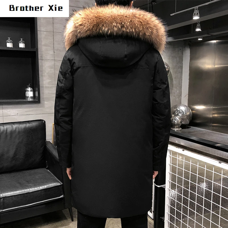

Winter Down Jacket Men's Warm Thick Fashion Parka Men Solid Color Fur Collar Hooded Coat Man Loose Casual Long Cotton Jacket