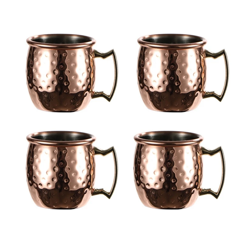 Мини-кружка из нержавеющей стали, 2 унции, кружка для эспрессо, мини-кружки с медным покрытием, набор из 4 кружек