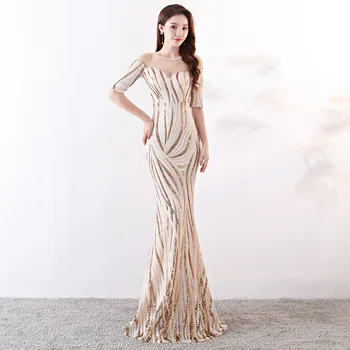 

Women's Sexy Beading Mermaid Long Dresses Summer High-end Sequin Striped Slim Dress For Evening Party Plus Size XXL