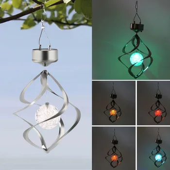 

LED Solar Light Color Changing Ball Solar Powered Wind Spinner Lighting Nightlight for Outdoor Hanging Spiral Garden Courtyard