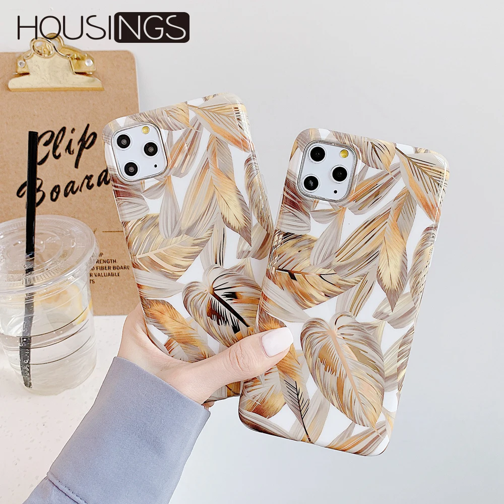 

Gold Leaf Luxury Cell Phone Case For iPhone 11 Max Pro Cover For Apple iPhone 11 Pro Ultra Thin Shockproof Soft Leaf Tree Pattern Glossy Mobile Phone Cute Cover Capa