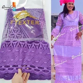 

2.5+2.5 Yards 100% Cotton African Laces Fabric With Bazin Riche Fabric For Indian Traditional Wedding Dress Dry Lace Material