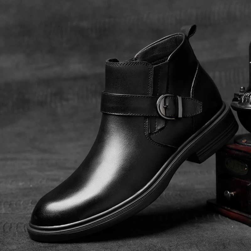 Зимние мужские ботинки челси модные ботильоны из натуральной кожи с мехом теплая