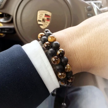 

Mcllroy 8mm Tiger Eye Stone Bracelet Men Beads Double Row 7 Chakra OM Yoga Prayer Braided Bracelet mens bracelets 2018 pulsera