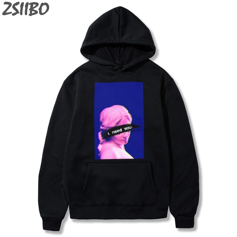 Забавные мужские толстовки с капюшоном Vaporwave, Michelangelo, статуя Давида, пуловер с принтом, унисекс, толстовка в стиле хип-хоп, большие размеры, с капюшоном, Мужская Уличная одежда - Цвет: Hei3