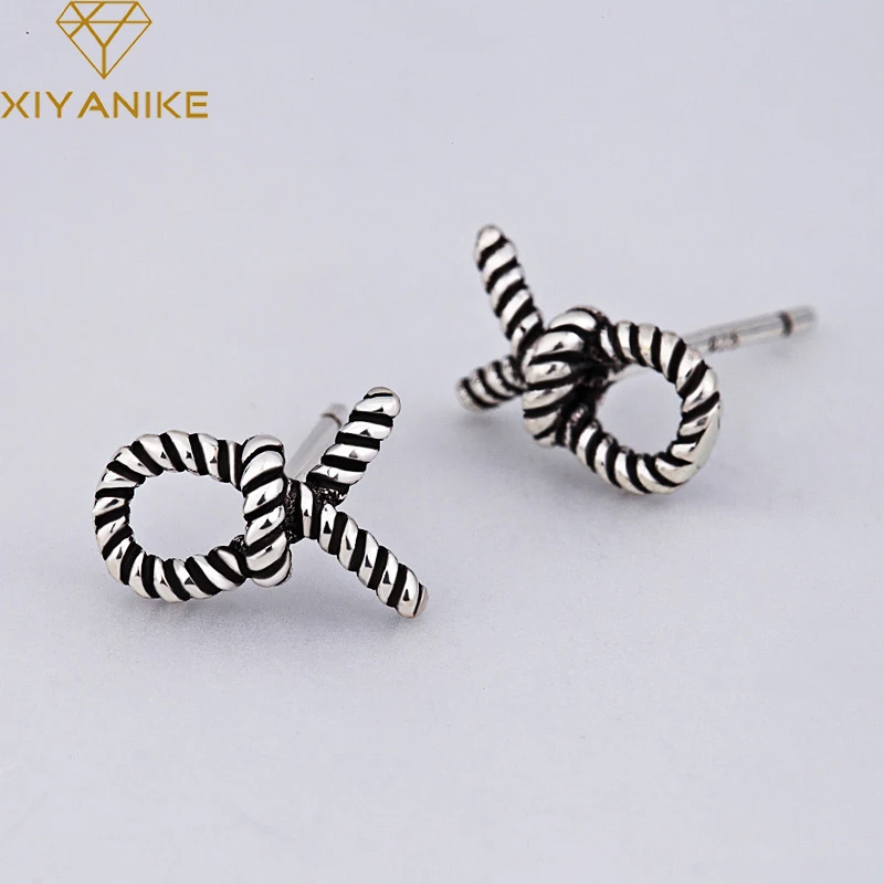 XIYANIKE 925 серебро винтажный Плетеный скрученный узел гипоаллергенно серьги гвоздики для женщин ручной работы маленькие простые ювелирные изделия