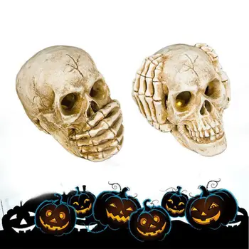 

Hear/Speak Evil Skull Figurines With LED Lighted Eye Halloween Home Decoration Resin Ornament Fashion Home