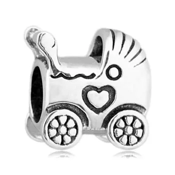 

Authentic 925 Sterling Silver Bead Charm Vintage Love Heart Baby Pram Beads Fit Pandora Bracelet Bangle DIY Jewelry