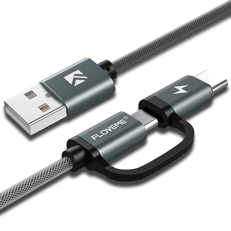 FLOVEME QC 3,0 usb type-C кабель для samsung S10 S9 Plus 2 в 1 быстрая зарядка Micro USB кабель для Xiaomi huawei Android USB кабель - Цвет: Grace Gray