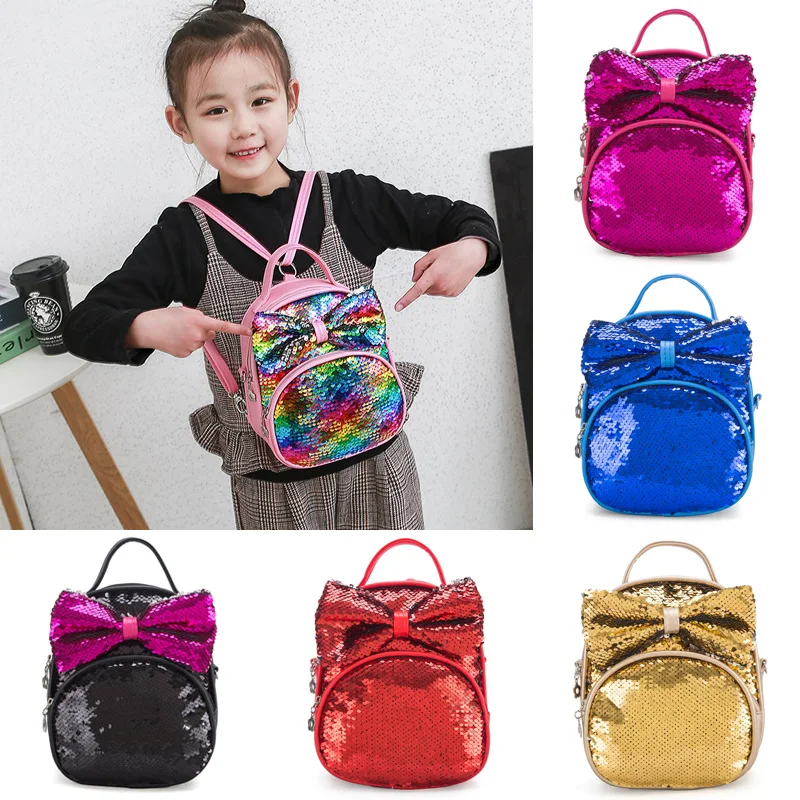 Pudcoco 7 Styles Fashion Children Kids Shoulders Bag Cute Sequins Bow Casual Travel Girls Bling Backpack Dropshipping Hot