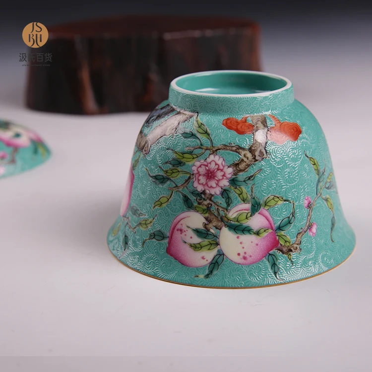 1-绿地扒花寿桃 盖碗 主图1-8