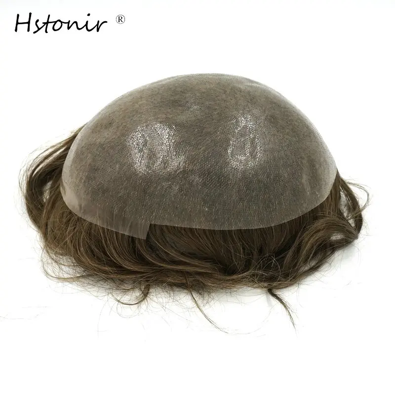 

Hstonir Full PU Thin Skin Toupee 5pcs/lot Indian Remy Hair 100% Pure Handmade Mens Hair Systems H080