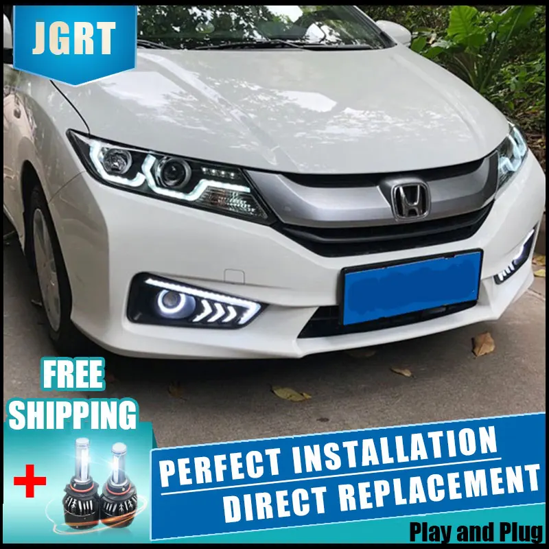 Автомобильные стильные фары 2015-2017 для Honda City DoubleU Angel Eye LED DRL Объектив двойной луч H7