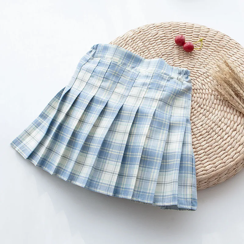 Fashion 4-12 Years Children Girls Pleated Skirts Kids College Style Student Performance Plaid Skirts For Girls Bottom Clothes