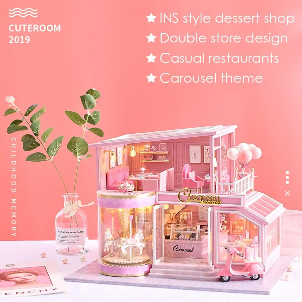 DIY Dollhouse Three-dimensional Assembly Attic Miniature House with Music Movement Handicraft for Holiday Birthday Gifts