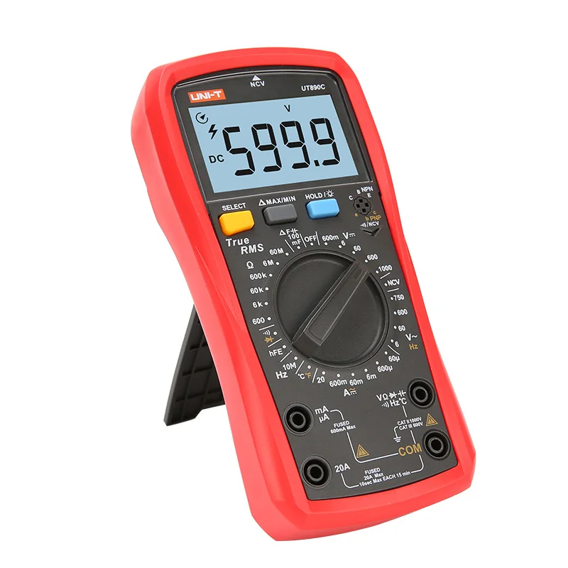 Koop UNI T UT890C UT890D + Digitale Multimeter True RMS Spanning Stroom AC DC NCV hFE Ampèremeter Weerstand Diode Temperatuur Tester