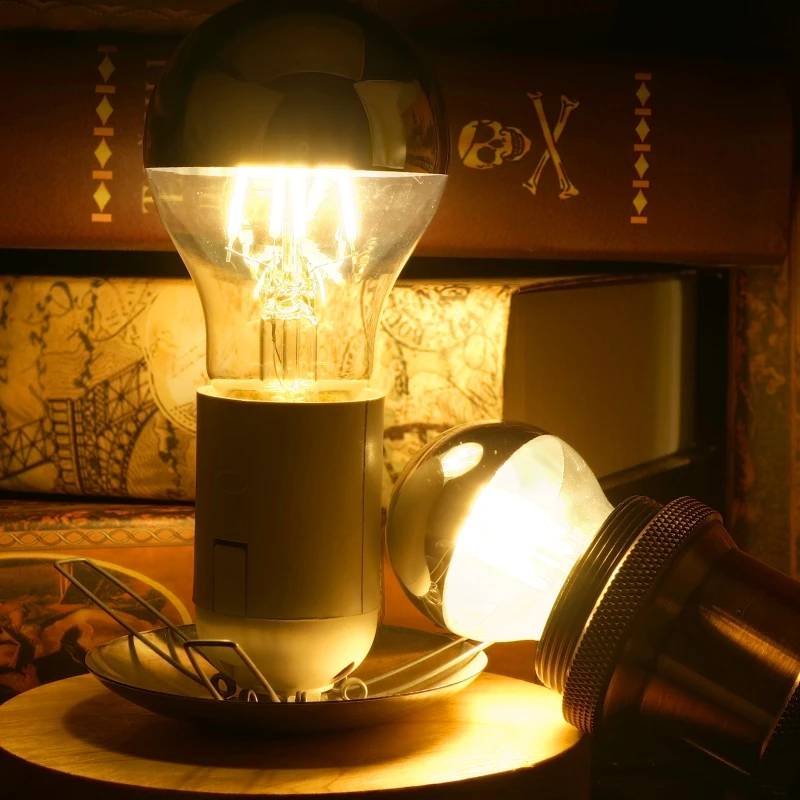 에디슨 E14 E27 미러 실버 레트로 LED 전구 4W G45 A60 ST64 G80 G95 빈티지 필라멘트 Lampada LED 램프 따뜻한 흰색 조명