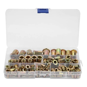 

160PCS Carbon Steel Rivet Nuts Flat Head Rivet Nuts Set M3-M12 Nuts Insert Riveting Multi Size Collocation with Box