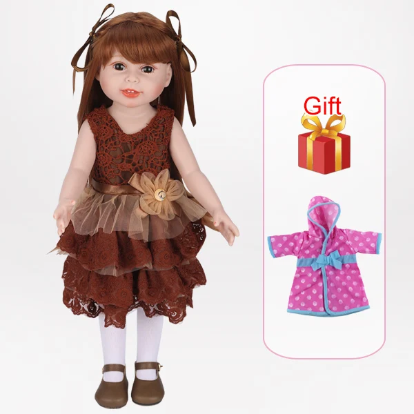 

NPK 18-inch standing girl rebirth doll World popular size Brunette blue eye / wine red hair brown eye