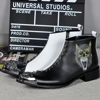 

Martin Boots Short Boots Cow Leather Fashion Cool Business Casual Men's Cowboy T Stage Printing Pointed Toe Ankle Work & Safety