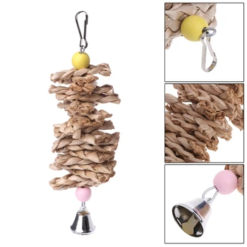 

Parrot Bird Toys Natural Wooden Grass Chewing Bite Hanging Cage Bell Swing Climb