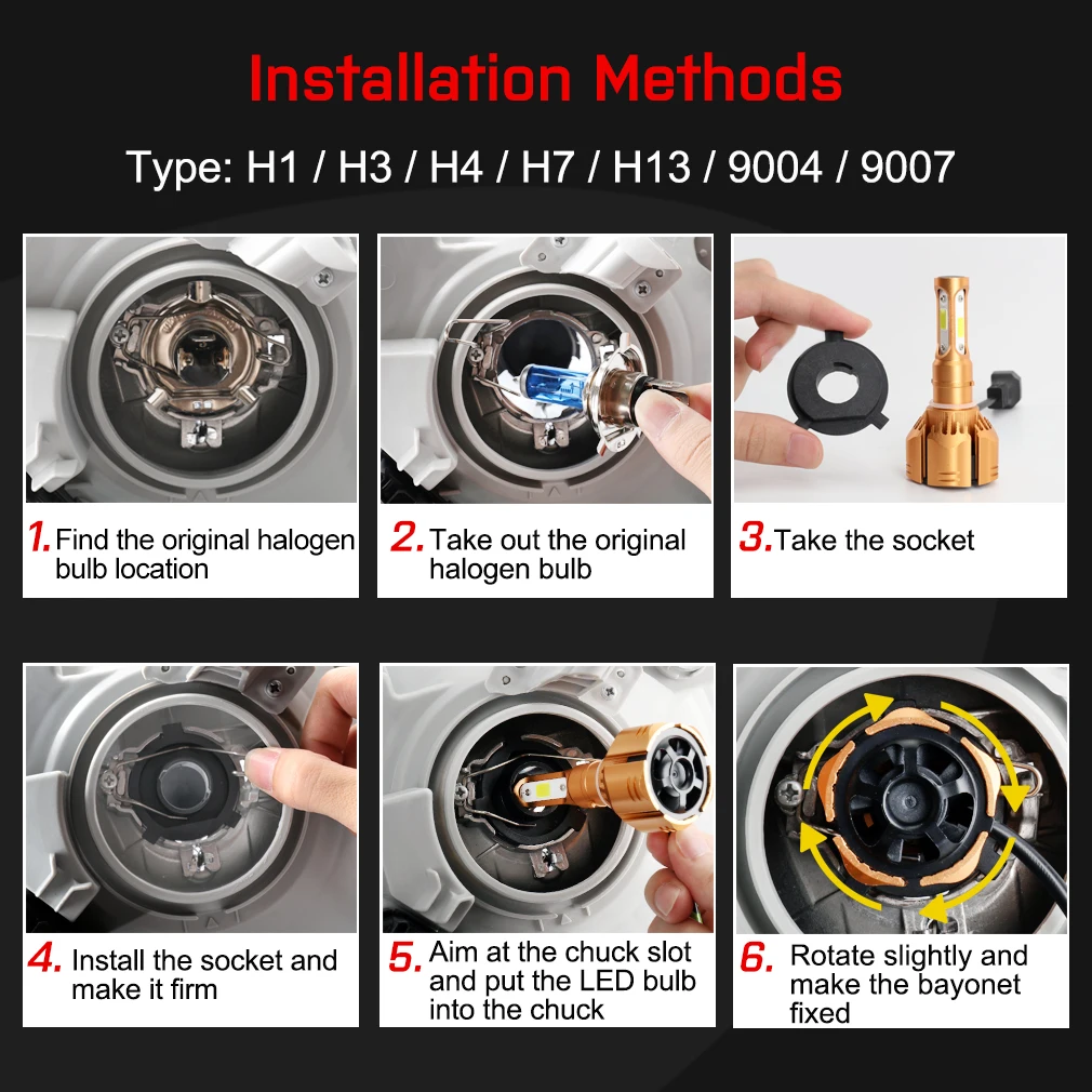 2 шт. светодиодный фар автомобиля H13 9004 HB1 9007 HB5 9012 HB2 H1 H3 H4 светодиодный H7 H11 HB3 9005 HB4 9006 светодиодный лампы авто фары 12V 50W