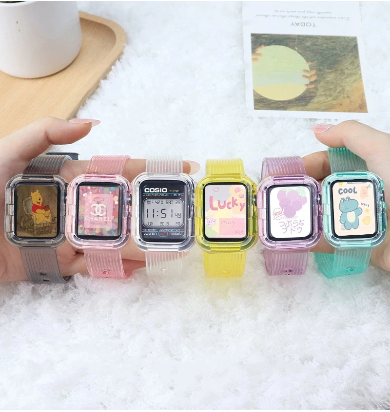 Newest Clear Band + Case for Apple Watch Series 7 6 SE 5 4 44mm 42mmTransparent for iwatch Strap 3 2 1 38mm 40mm Plastic Strap Newest Clear Band + Case for Apple Watch Series 7 6 SE 5 4 44mm 42mmTransparent for iwatch Strap 3 2 1 38mm 40mm Plastic Strap