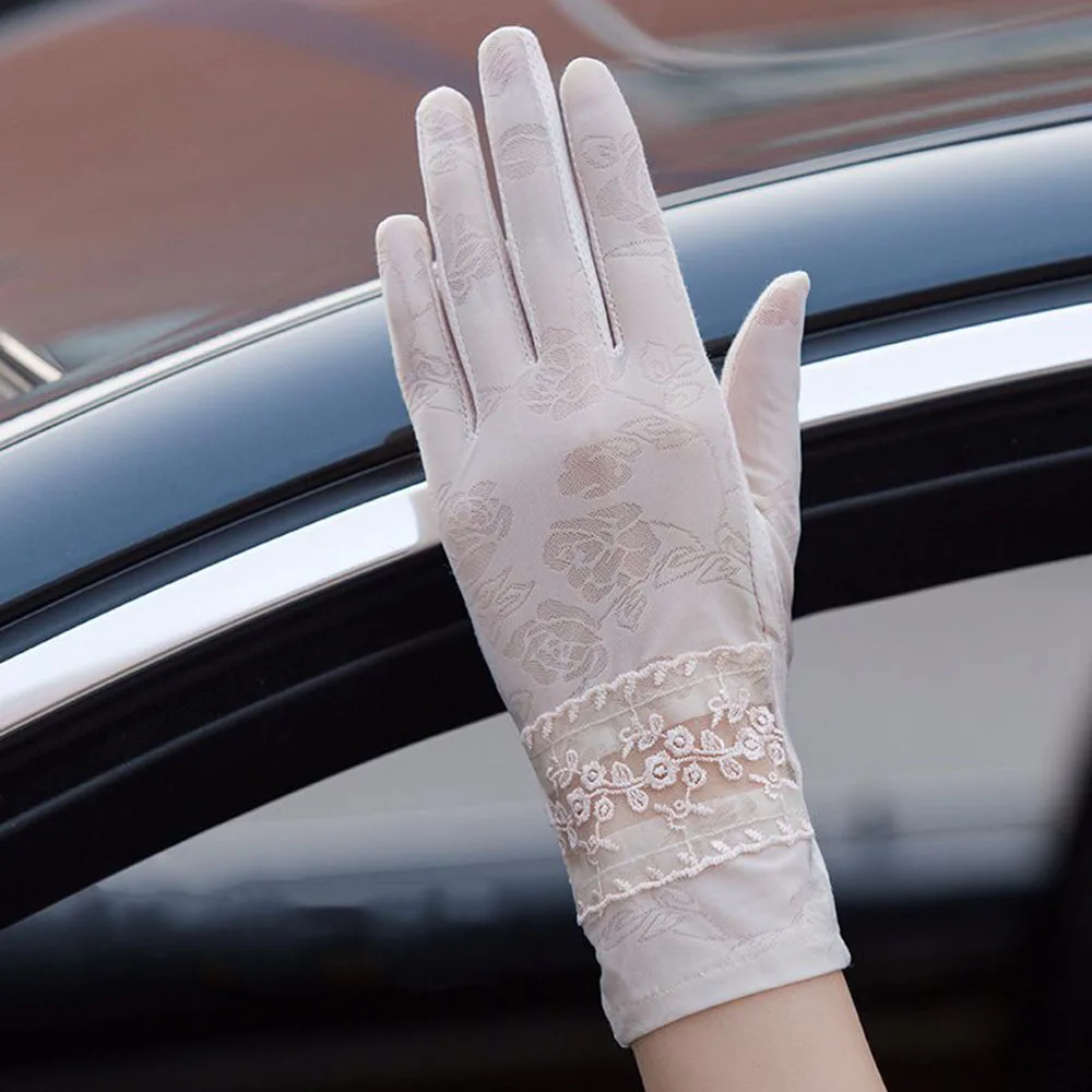 

Fashion Adult Female Gloves Sunscreen Thin Solid Color Lace Mitten Gloves Sun Wind Protective Summer Women Gloves