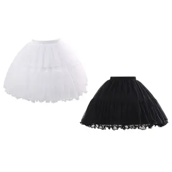 

Women Girls 2 Hoops Short Petticoat Tulle Ruffles Trim Lolita Cosplay Underskirt
