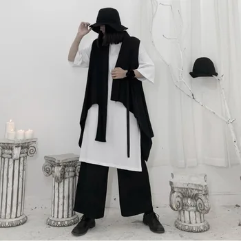 

[] Women Black Asymmetrical Big Size Loose Fit Vest New V-collar Sleeveless Fashion Tide Spring Autumn 2020 19A-a626