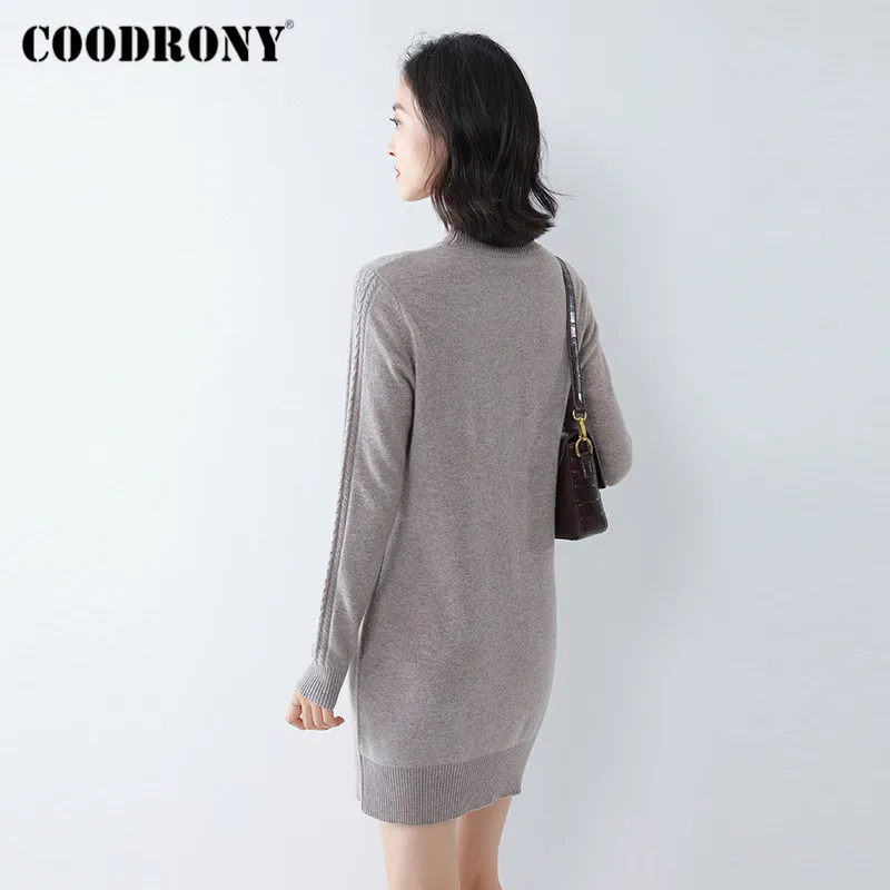 COODRONY Brand Streetwear Knitted Merino Wool Warm Jumper Female New Winter Slim Turtleneck Long Pullover Sweater Women W1170