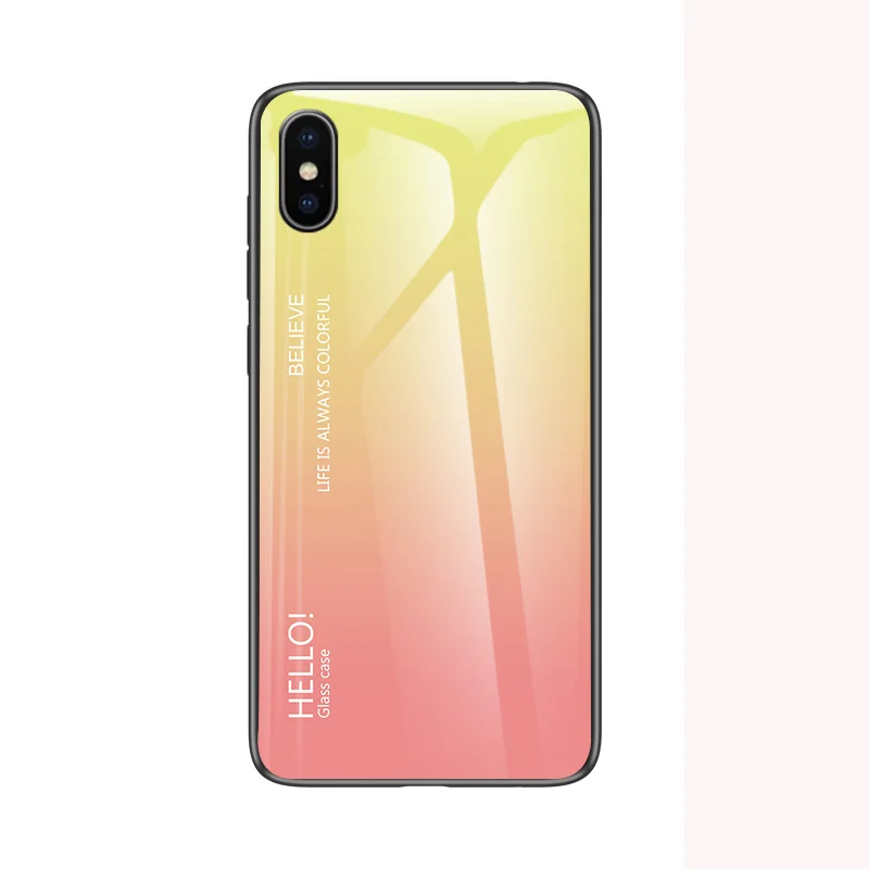 Для iphone XS Max, задняя крышка для телефона, модный, градиентный, сменный, стеклянный, задняя крышка для телефона, чехол для Apple iphone X XR, полная защита, бампер - Цвет: Цвет: желтый