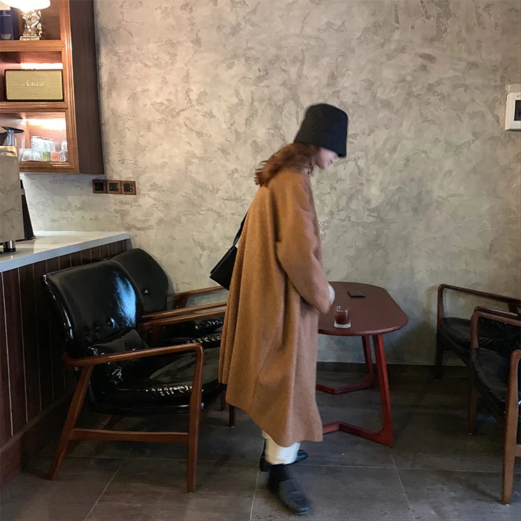 Женское пальто с плюшевым мишкой Abrigos Mujer Elegante, корейское пальто, одноцветное, длинное, двубортное, с широкой талией, пальто и куртки для женщин