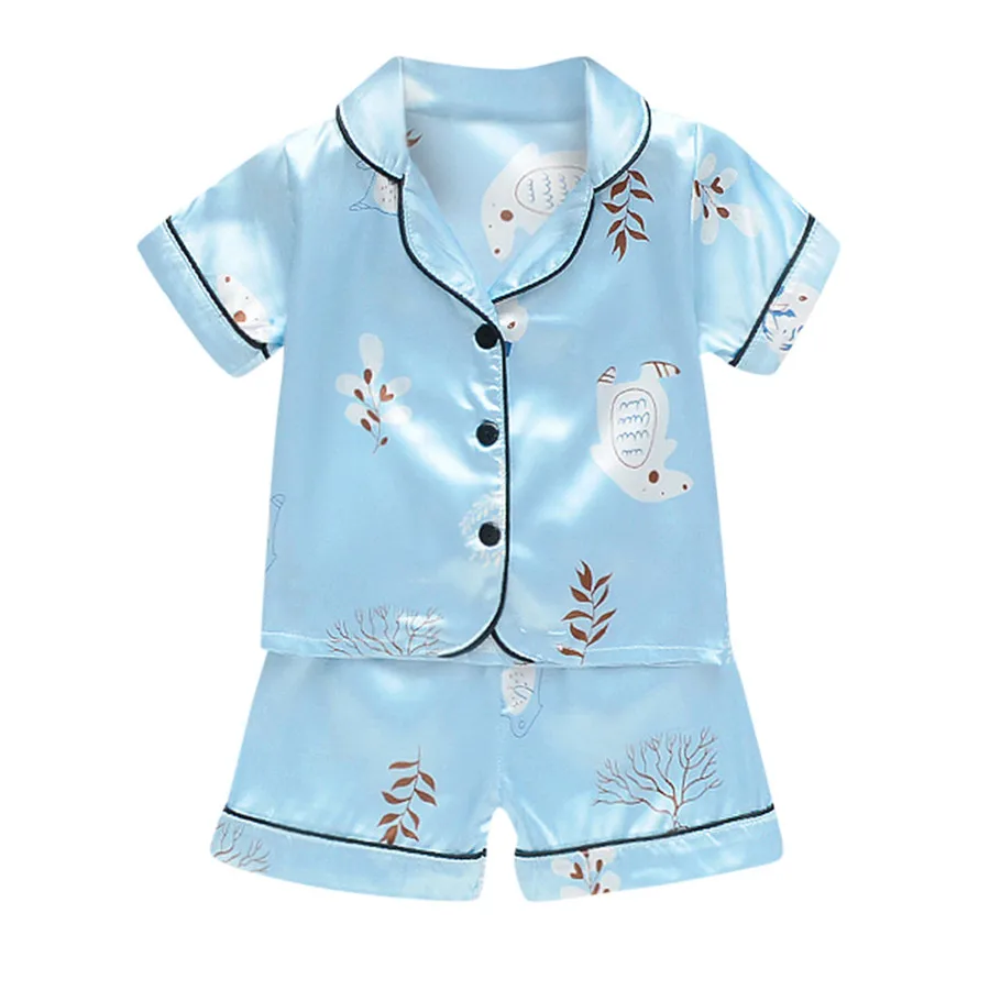 kids short-sleeved clothes baby pajamas thin suit toddler Kids baby boys girl cartoon pajamas sleepwear shorts clothes set 40A1 (1)