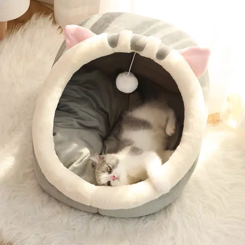 Cute Cat Bed Warm Pet Basket Cozy Kitten Lounger Cushion Cat House Tent Very Soft Small Dog Mat Bag For Washable Beds For Cats