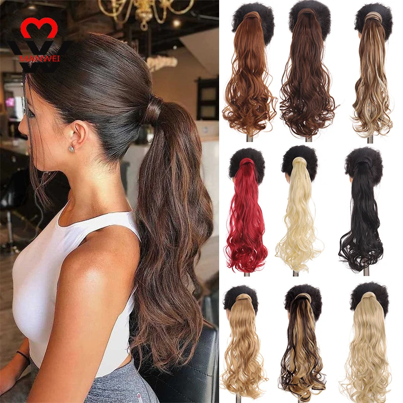 

MANWEI Long Curly Clip In Hair Tail False Sport Hair Ponytail Hairpiece With Hairpins Synthetic Hair Pony Tail Hair Extension