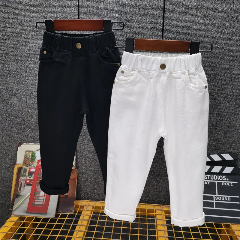 Spring Autumn Solid Color Kids Jeans for A Boys Trousers Casual Elastic Waist Long Pants 2-7T Children's Pantalones | Мать и ребенок